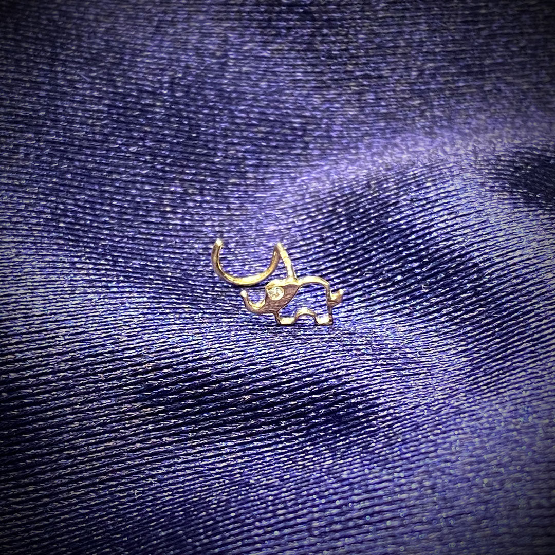 14k CZ Elephant Outline Nose Screw Stud